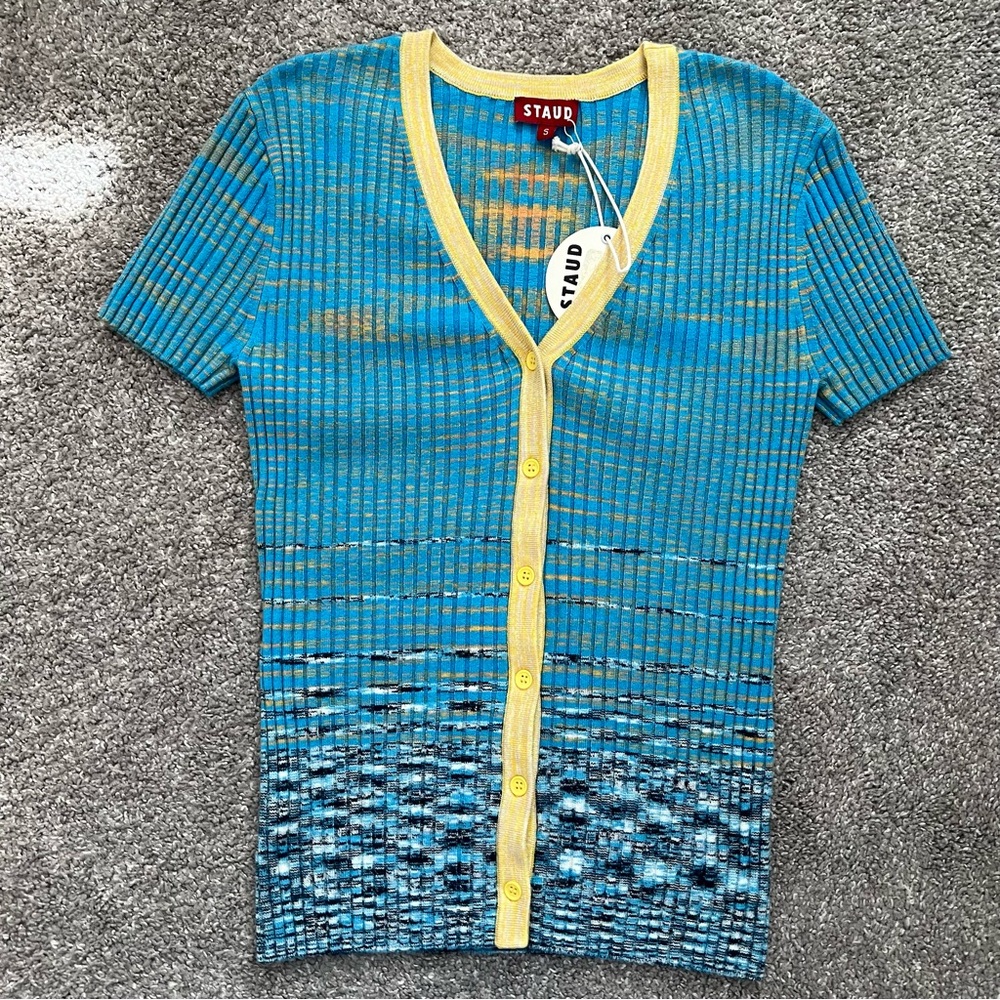 Staud short sleeve cardigan sweater top NWT